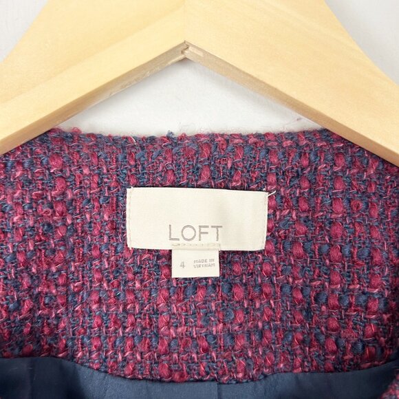Loft Tweed Blazer Jacket Blue & Red Zip Front Winter Wool Blend Size 4 Women's - Picture 4 of 4